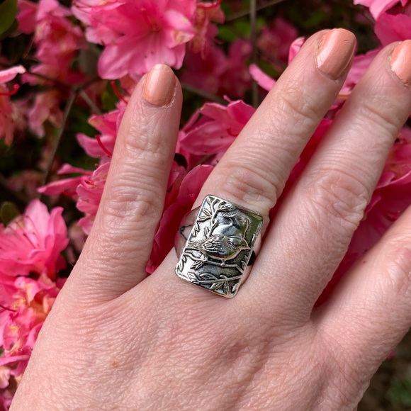 Silver Love Birds Ring Tree Floral Ring - Picture 2 of 8